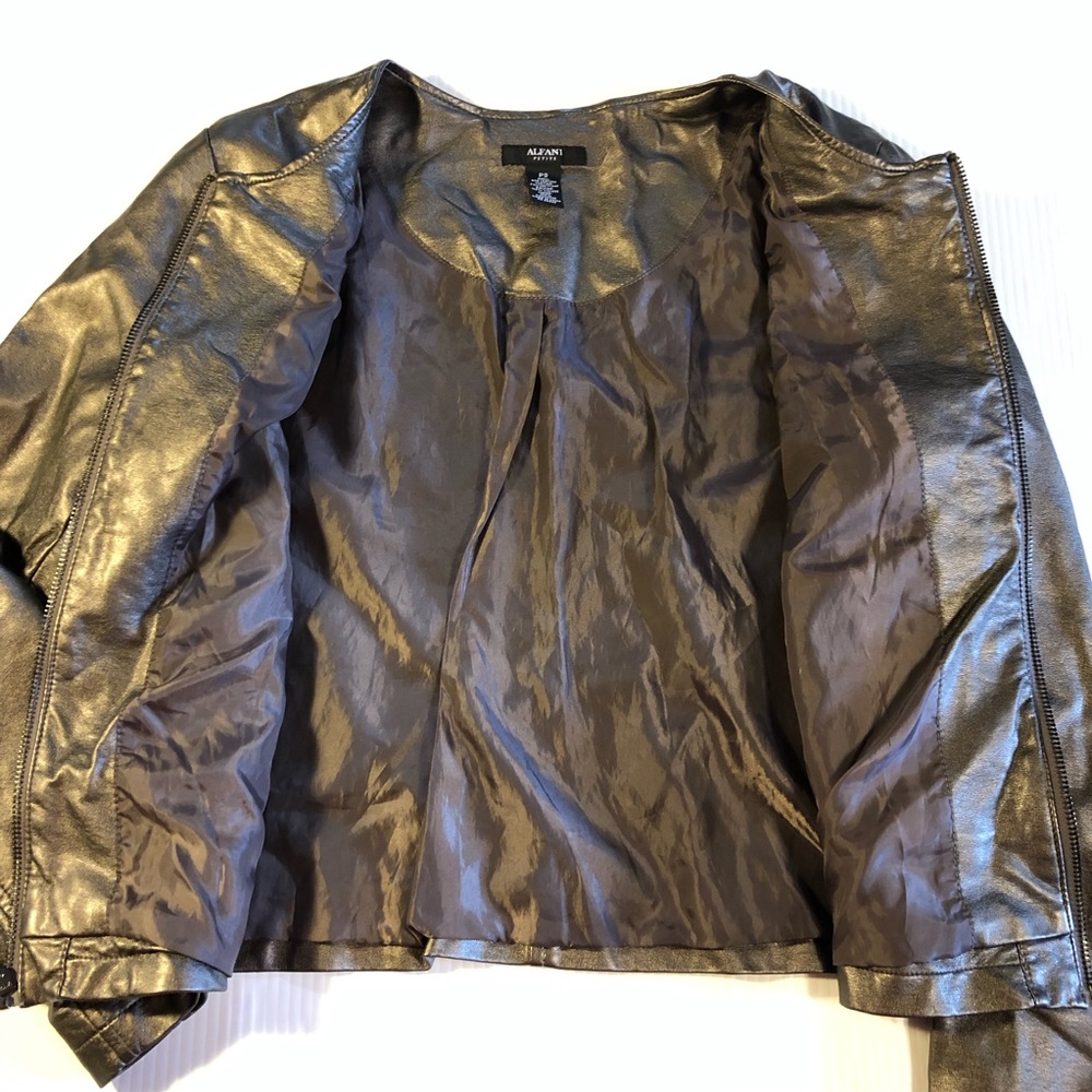 ALFANI Vegan Leather Zip Up Muted Metallic Jacket S - Picture 9 of 10